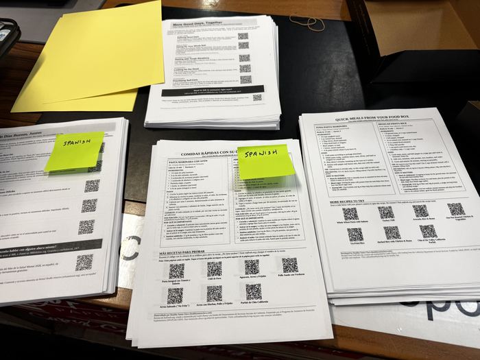 Healthy Santa Clara quick-meal recipe handouts for food box families